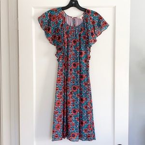 Rebecca Taylor Floral Silk Flutter Sleeve Dress